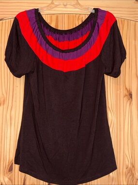 Grace Elements Black Tunic Top with Red and Purple Trim